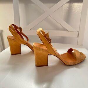 Mango Faux Suede Classic Ankle Straps Heeled Sandals in Peach Orange